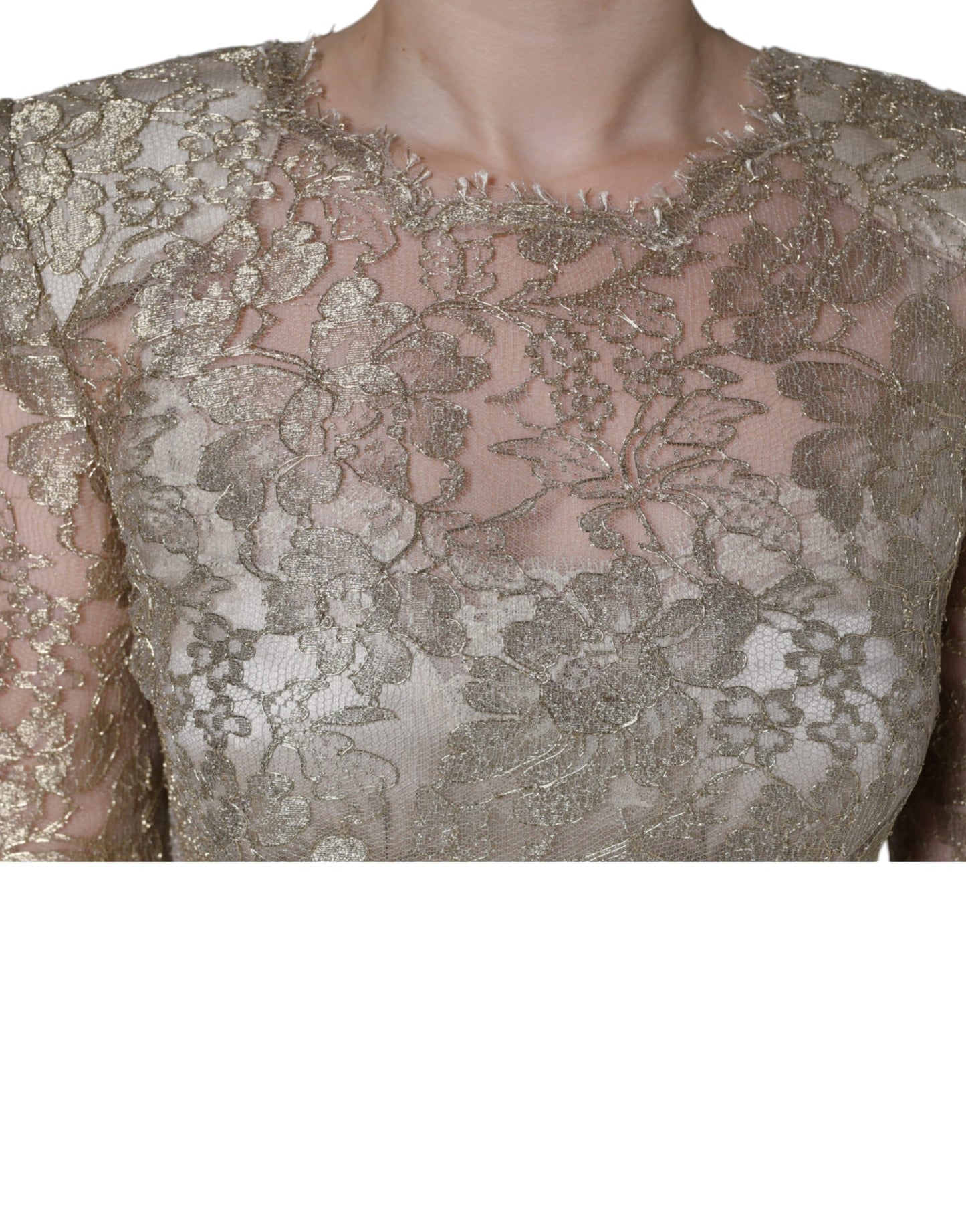 Robe fourreau trapèze en dentelle florale dorée Dolce & Gabbana