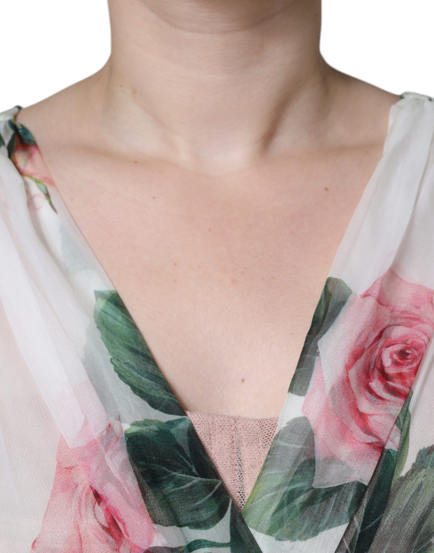 Dolce & Gabbana – Weißes Midikleid aus Seide mit Blumenmuster in A-Linie