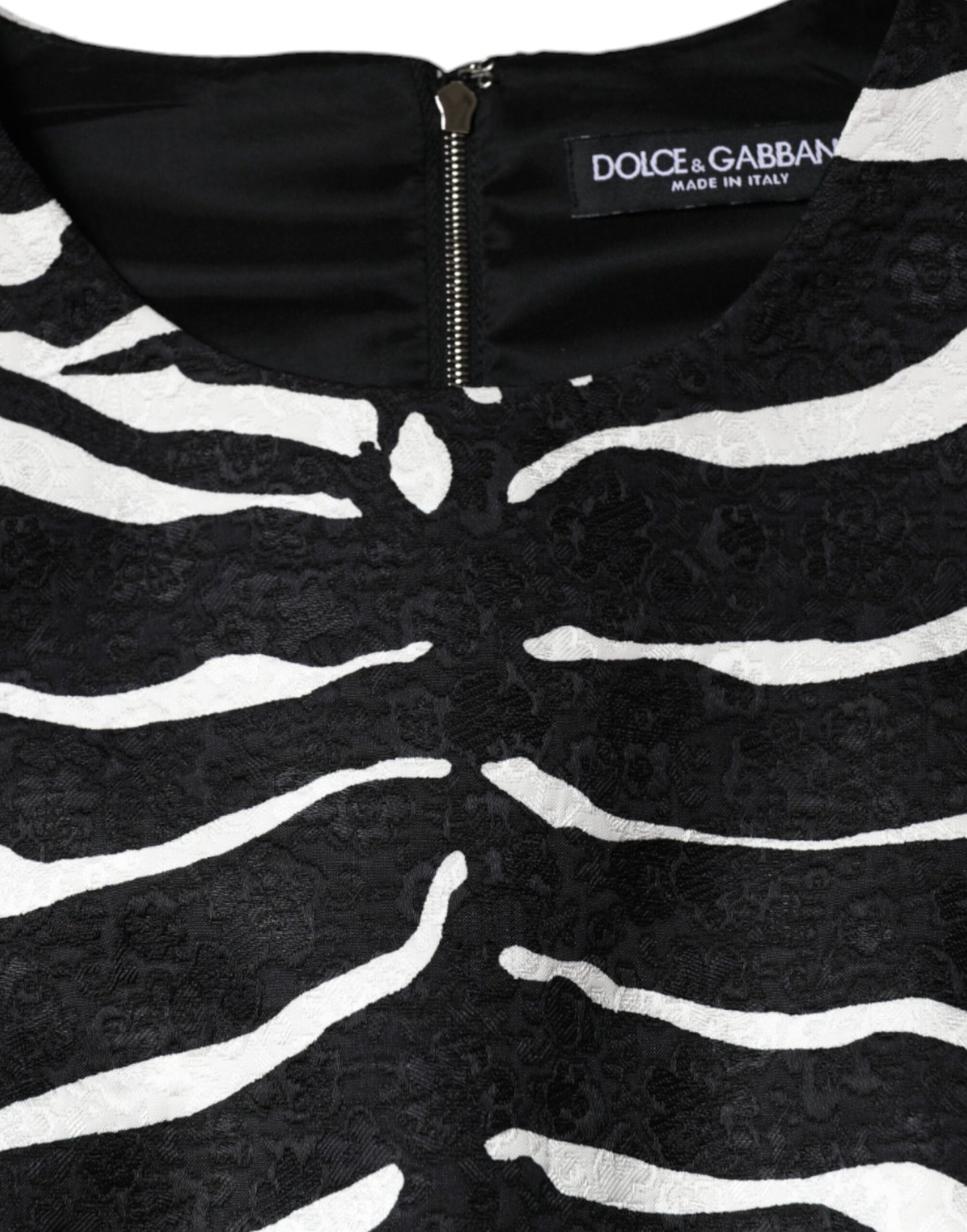 Robe fourreau trapèze noire et blanche à motif zèbre Dolce & Gabbana