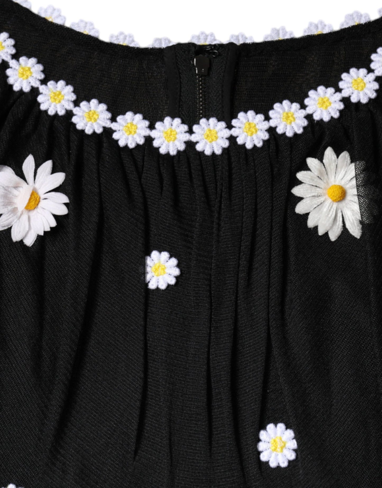 Robe longue trapèze en soie noire à imprimé marguerites Dolce & Gabbana