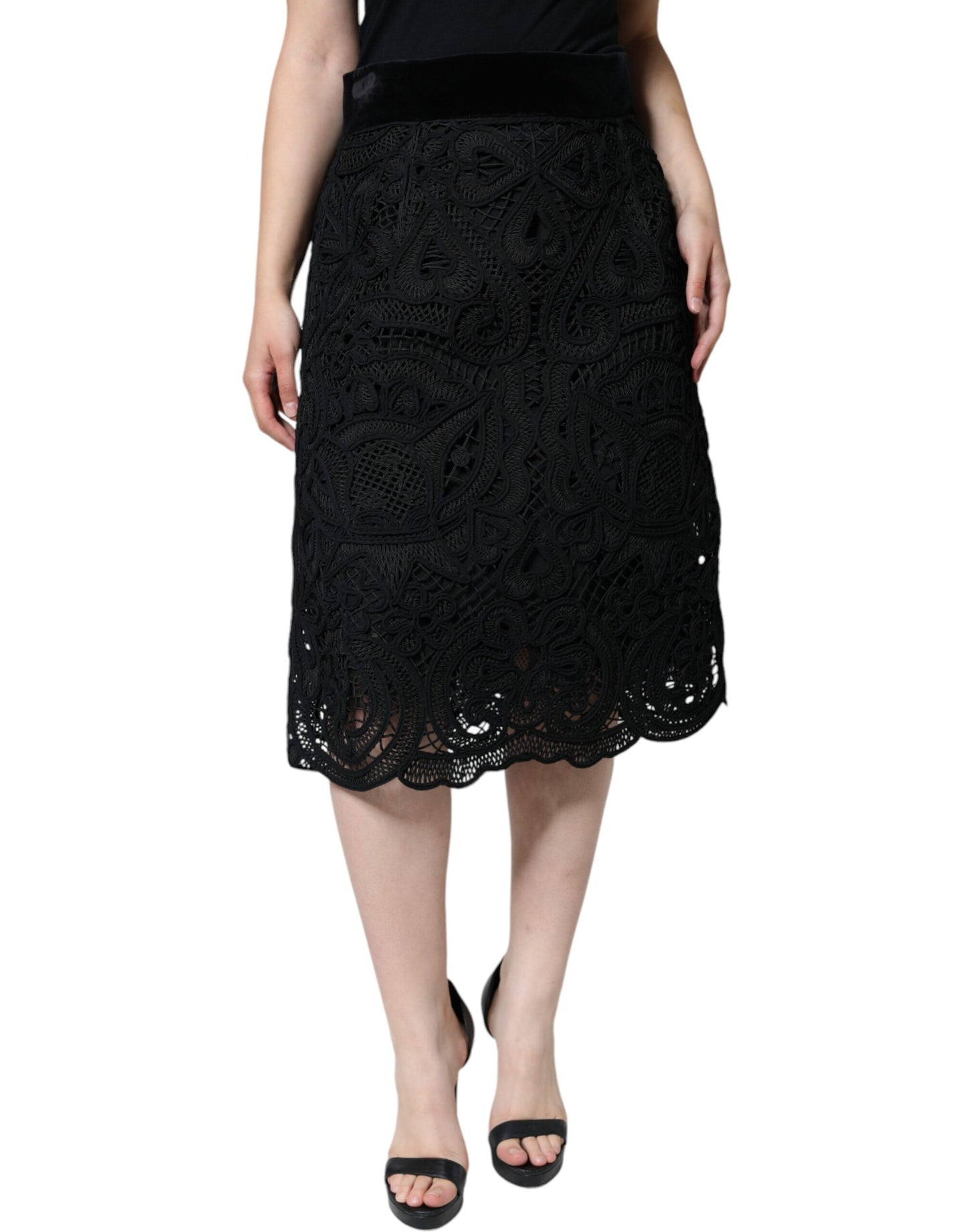 Jupe crayon taille haute en dentelle florale noire Dolce & Gabbana