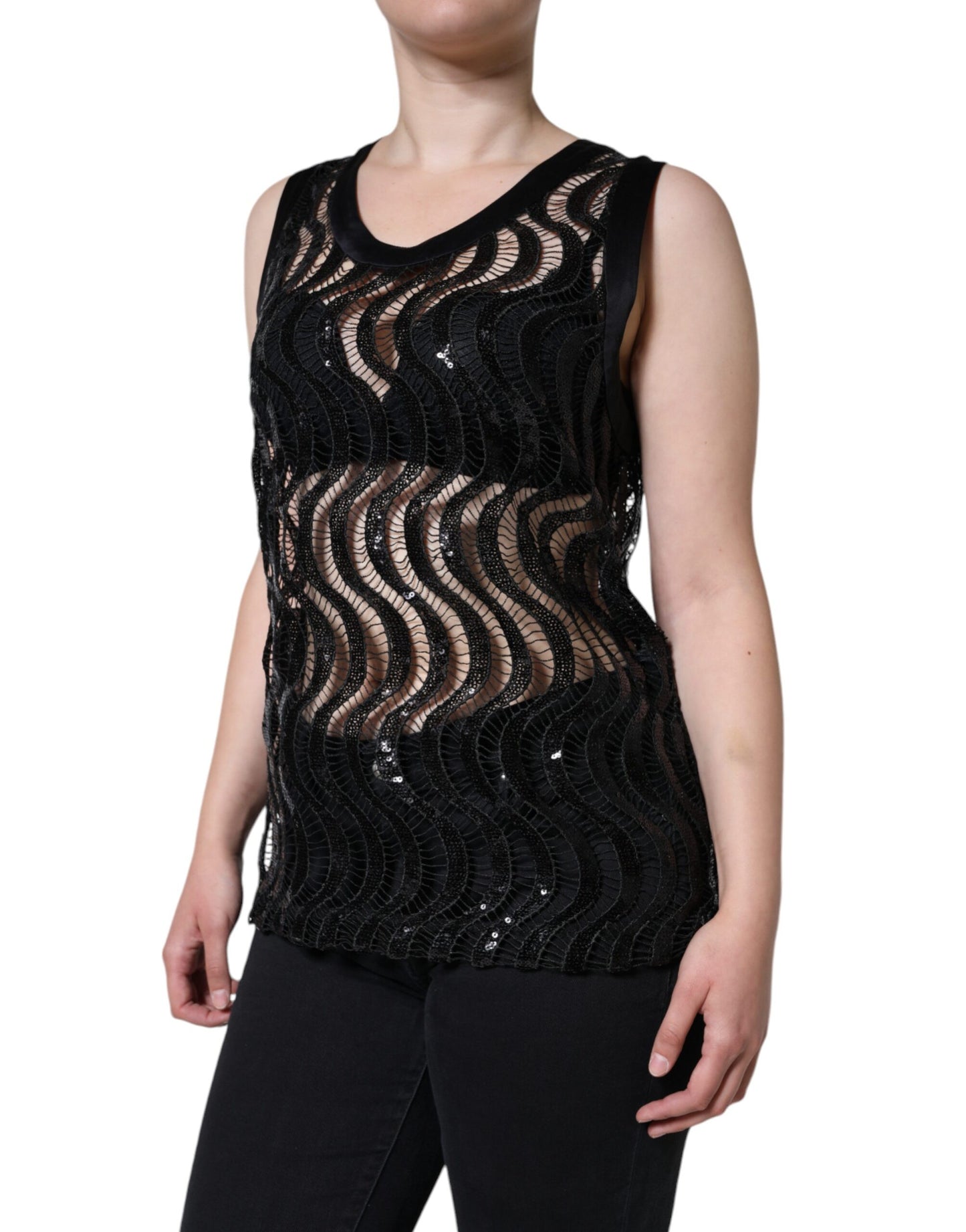 Dolce & Gabbana – Schwarzes, ärmelloses Tanktop mit Pailletten