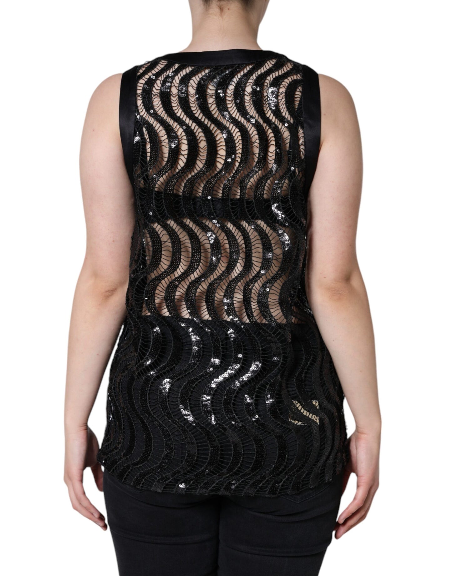 Dolce & Gabbana – Schwarzes, ärmelloses Tanktop mit Pailletten