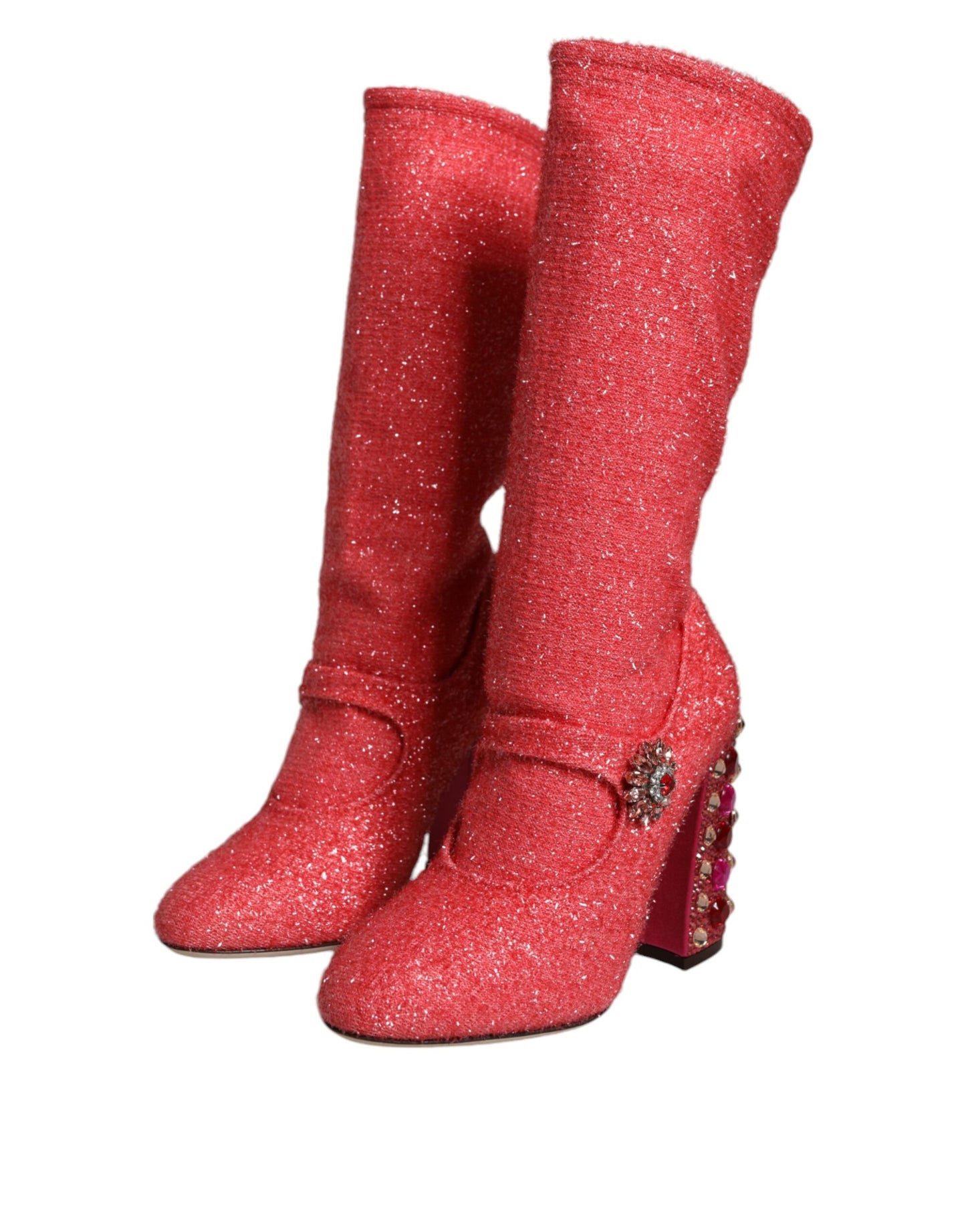 Bottes hautes fantaisie Dolce & Gabbana en lurex rose cristal