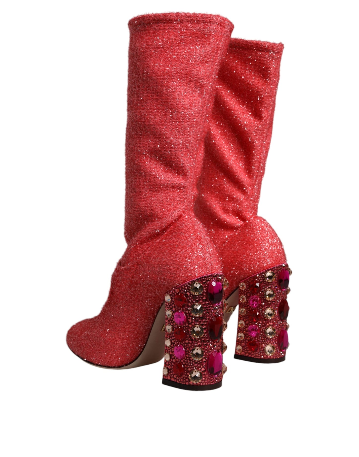 Bottes hautes fantaisie Dolce & Gabbana en lurex rose cristal