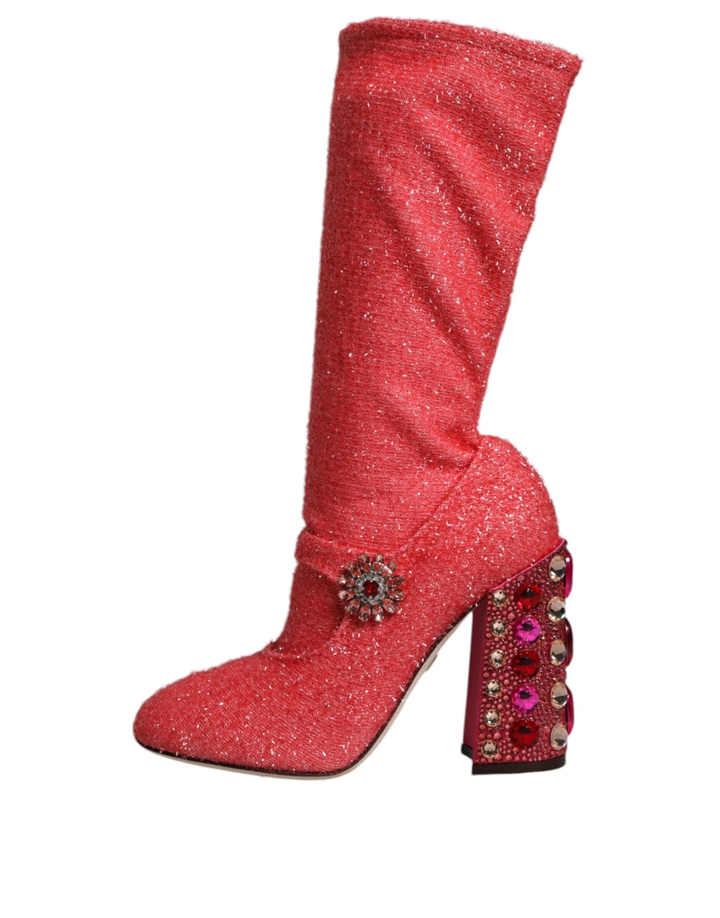 Bottes hautes fantaisie Dolce & Gabbana en lurex rose cristal