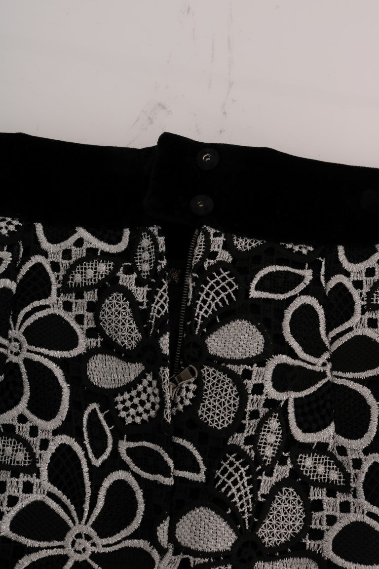 Dolce & Gabbana – Rock aus geblümter Makramee-Spitze mit Kristallknöpfen