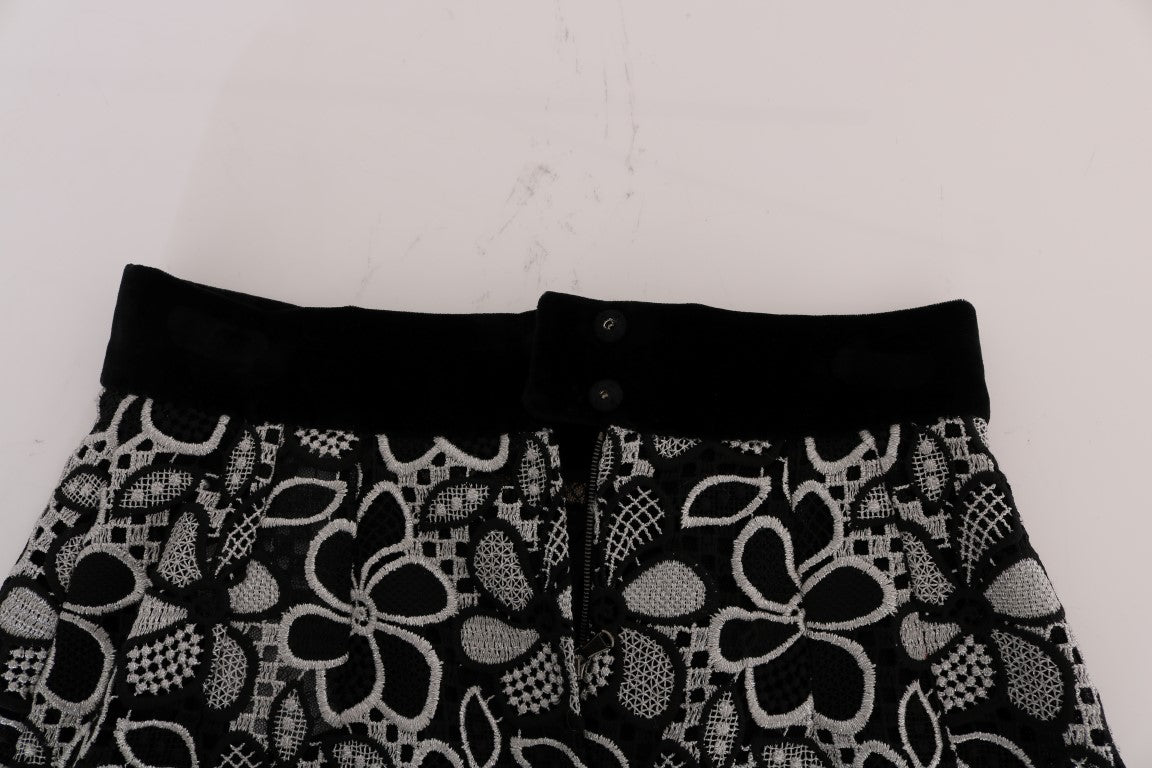 Dolce & Gabbana – Rock aus geblümter Makramee-Spitze mit Kristallknöpfen