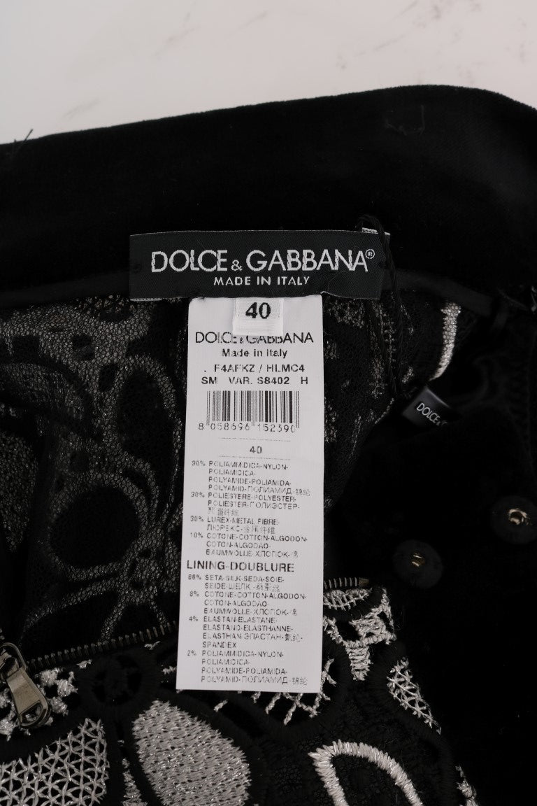 Dolce & Gabbana – Rock aus geblümter Makramee-Spitze mit Kristallknöpfen