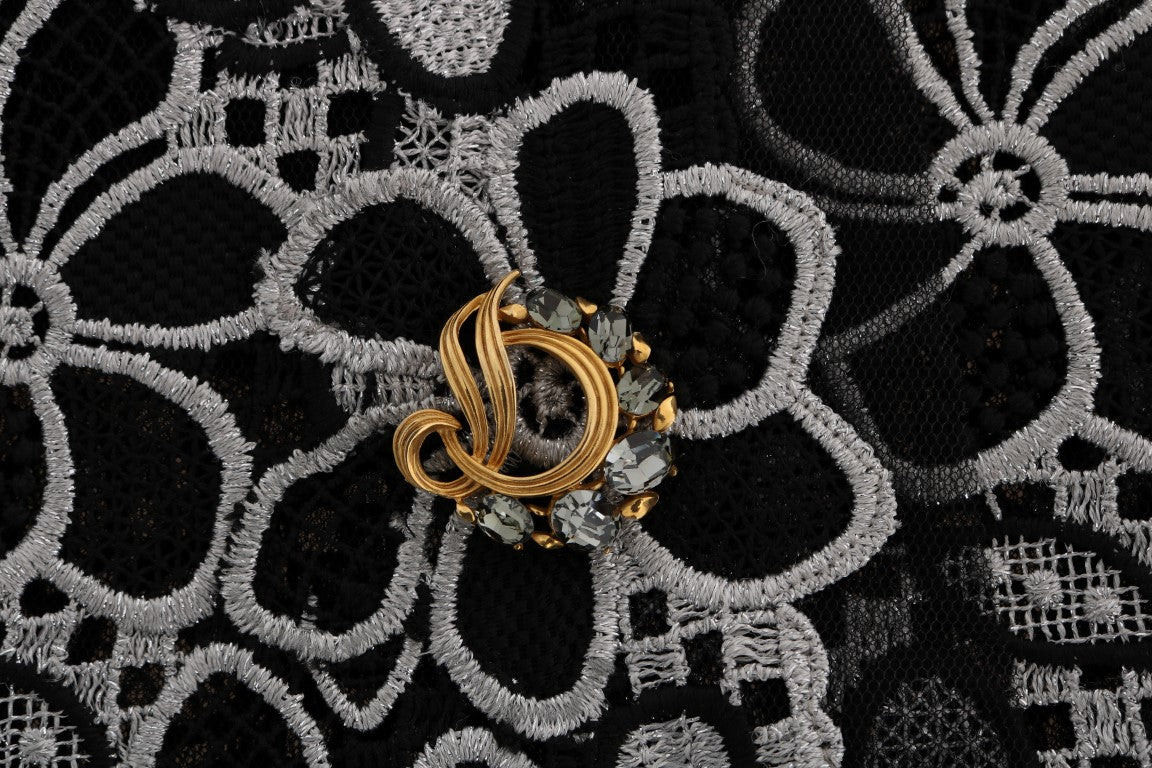 Dolce & Gabbana – Rock aus geblümter Makramee-Spitze mit Kristallknöpfen