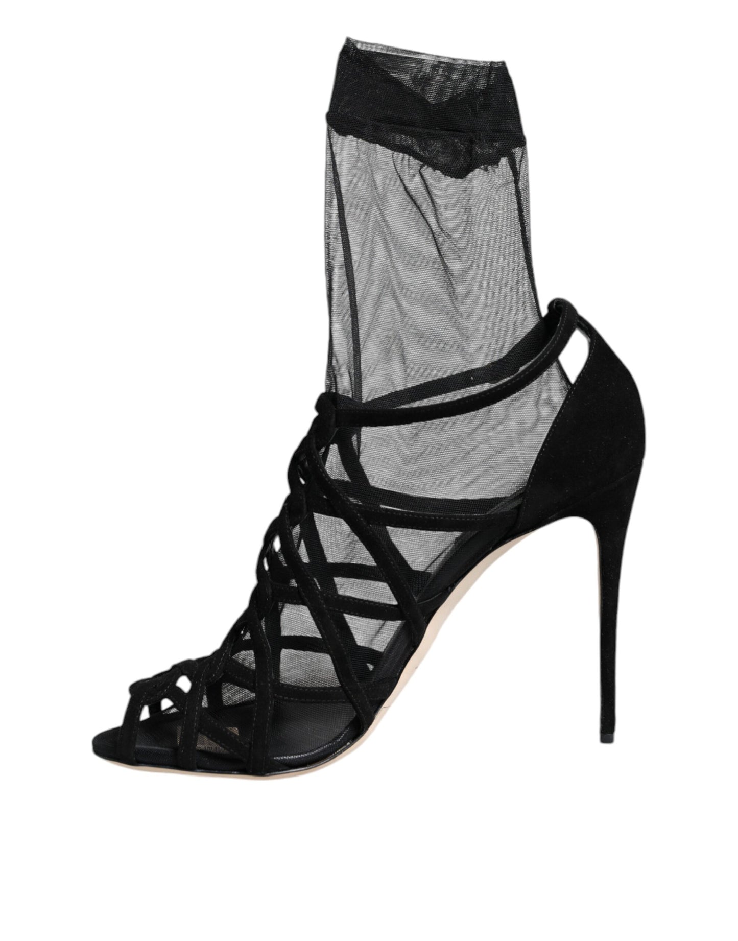 Sandales à talons extensibles en tulle noir Dolce & Gabbana