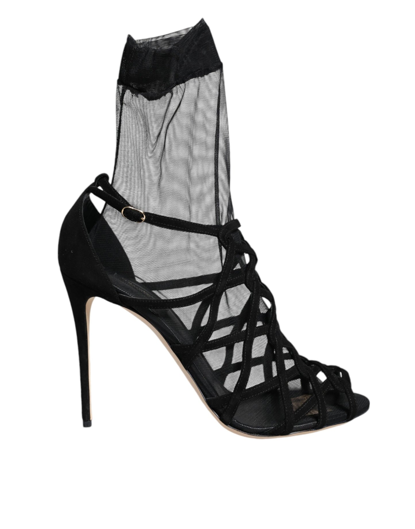 Sandales à talons extensibles en tulle noir Dolce & Gabbana