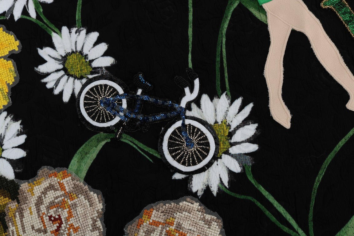 Jupe en brocart noir à ornements marguerites Dolce & Gabbana