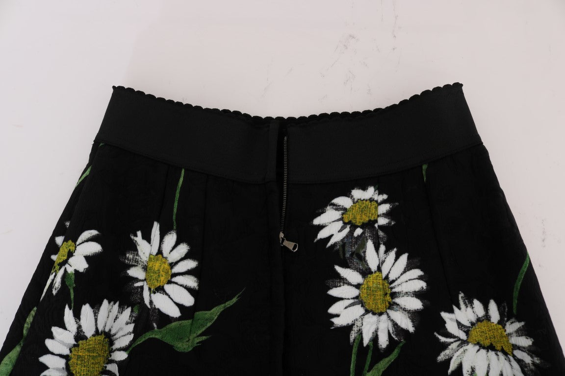 Jupe en brocart noir à ornements marguerites Dolce & Gabbana