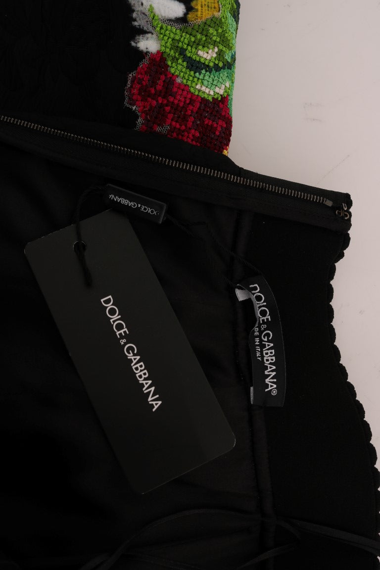 Jupe en brocart noir à ornements marguerites Dolce & Gabbana