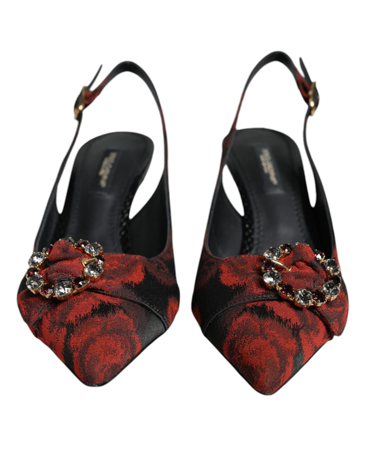 Chaussures à talon et bride arrière Dolce & Gabbana à fleurs noires et rouges en cristal