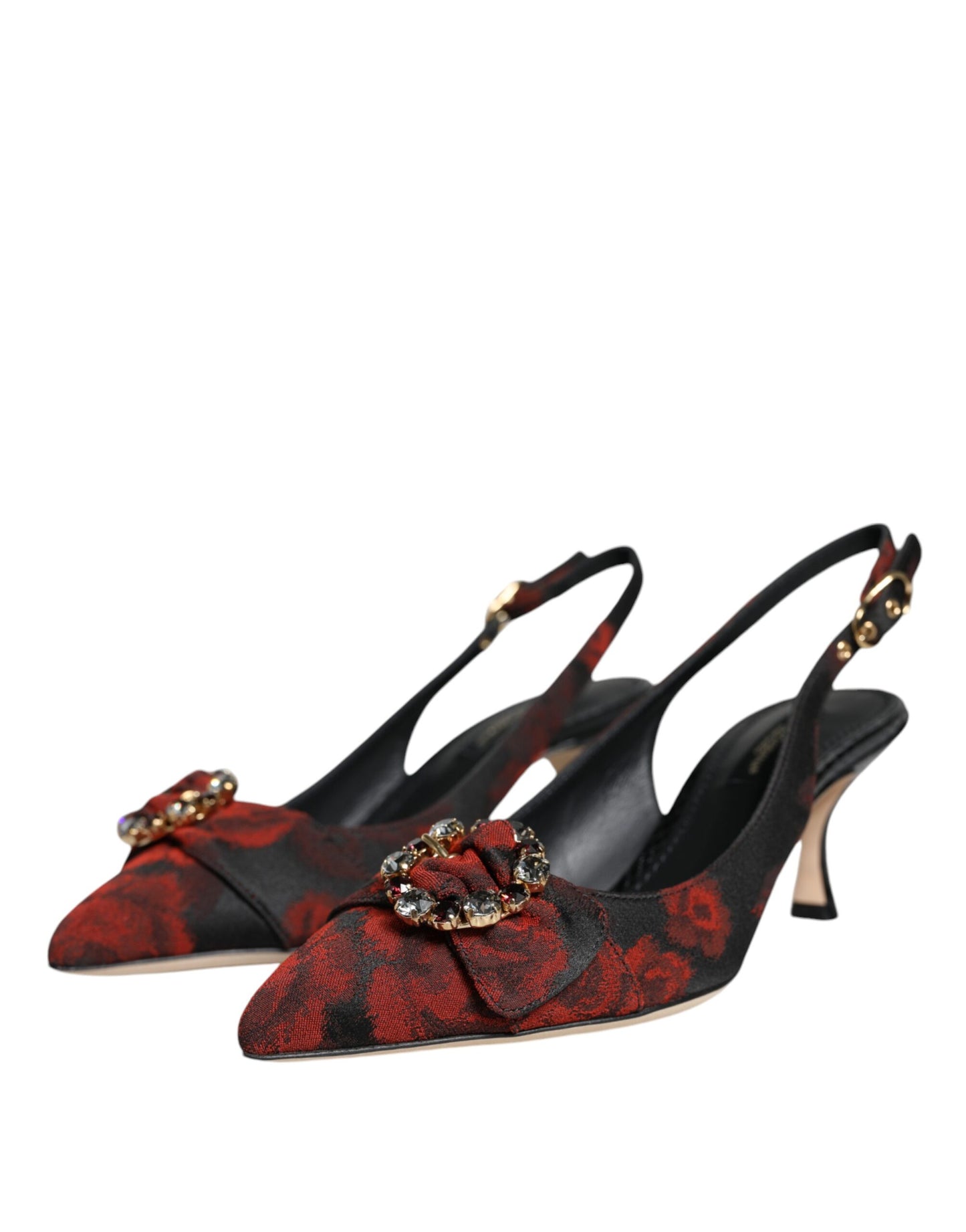 Chaussures à talon et bride arrière Dolce & Gabbana à fleurs noires et rouges en cristal