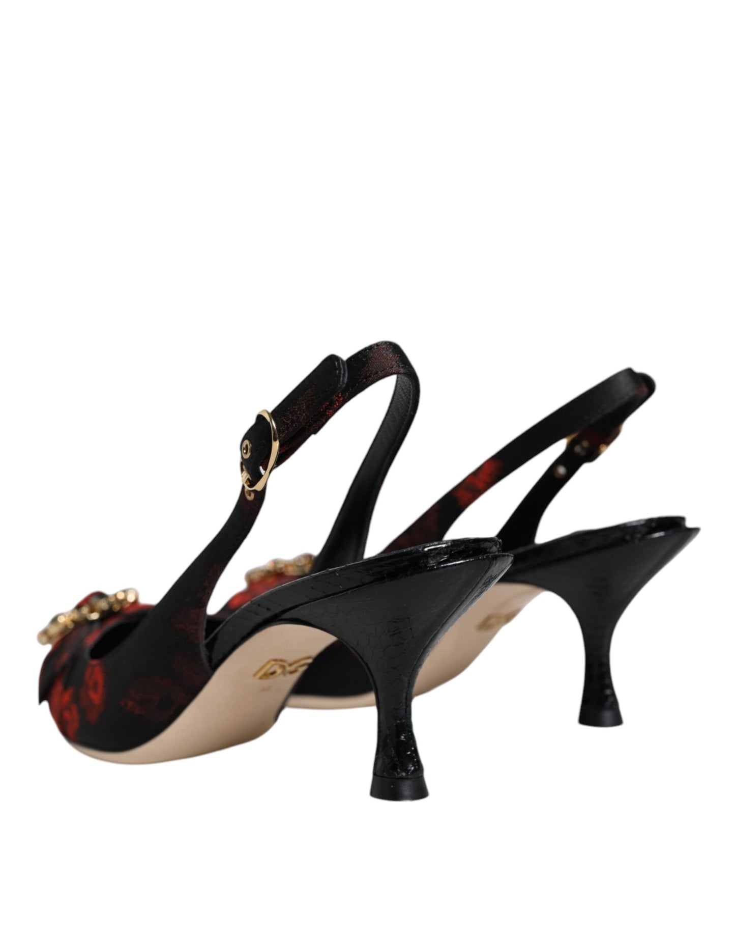 Chaussures à talon et bride arrière Dolce & Gabbana à fleurs noires et rouges en cristal