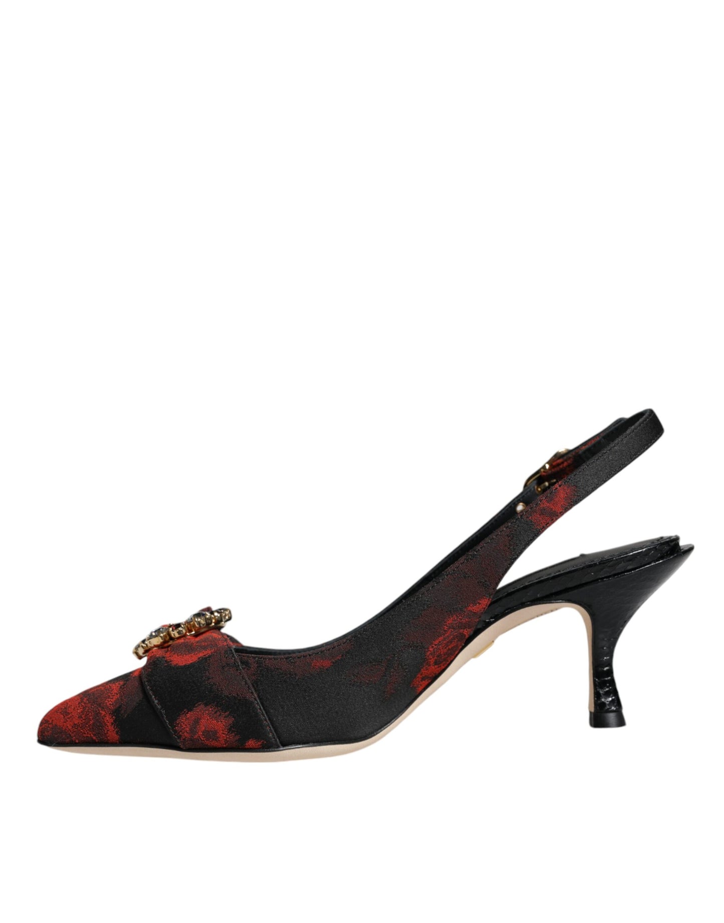Chaussures à talon et bride arrière Dolce & Gabbana à fleurs noires et rouges en cristal