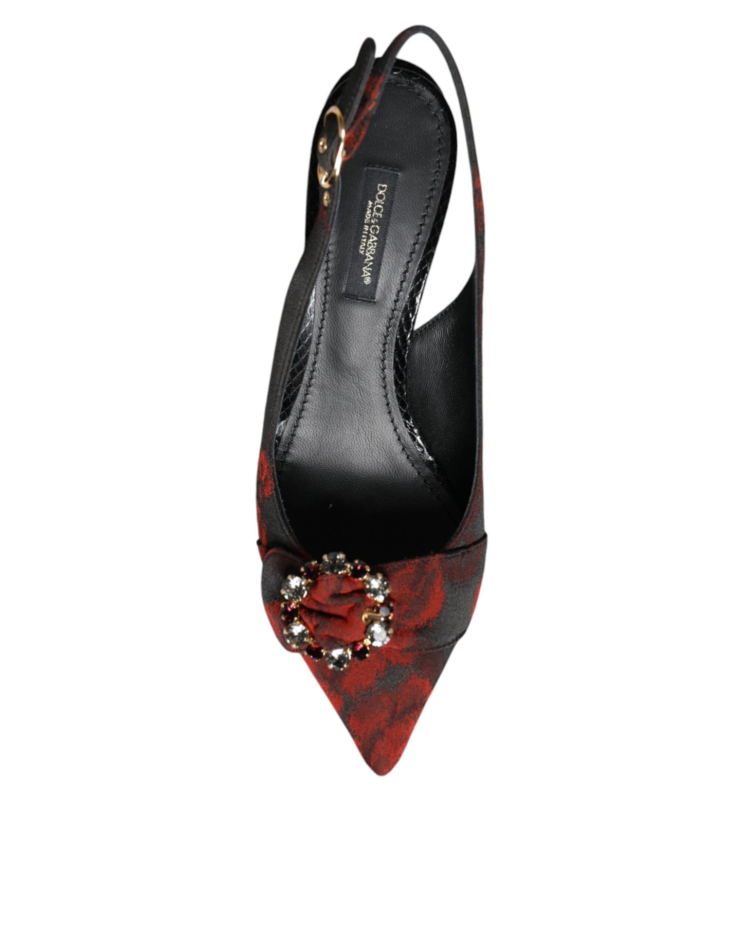 Chaussures à talon et bride arrière Dolce & Gabbana à fleurs noires et rouges en cristal
