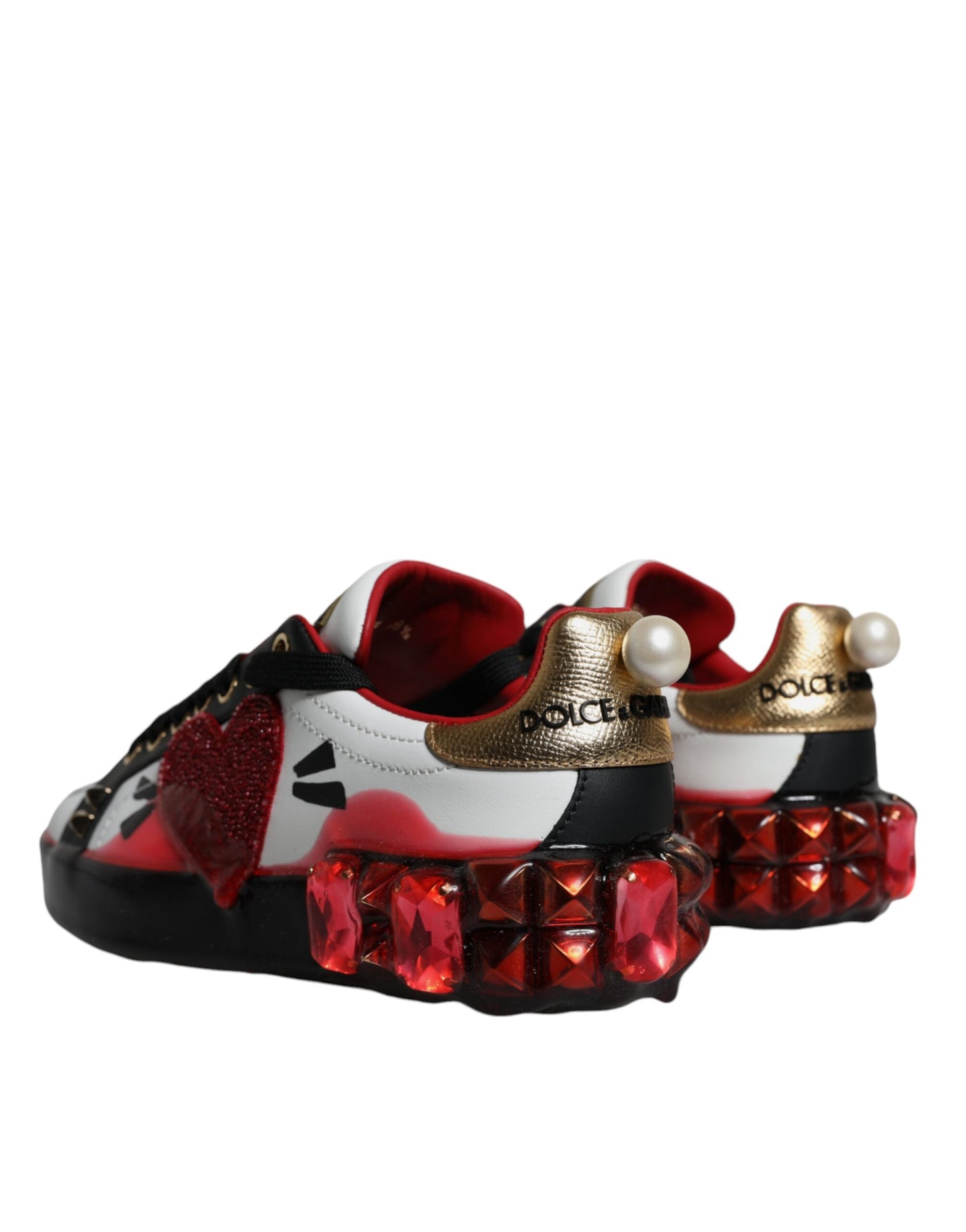 Dolce & Gabbana Weiß Rot Kristalle Leder Portofino Sneakers Schuhe