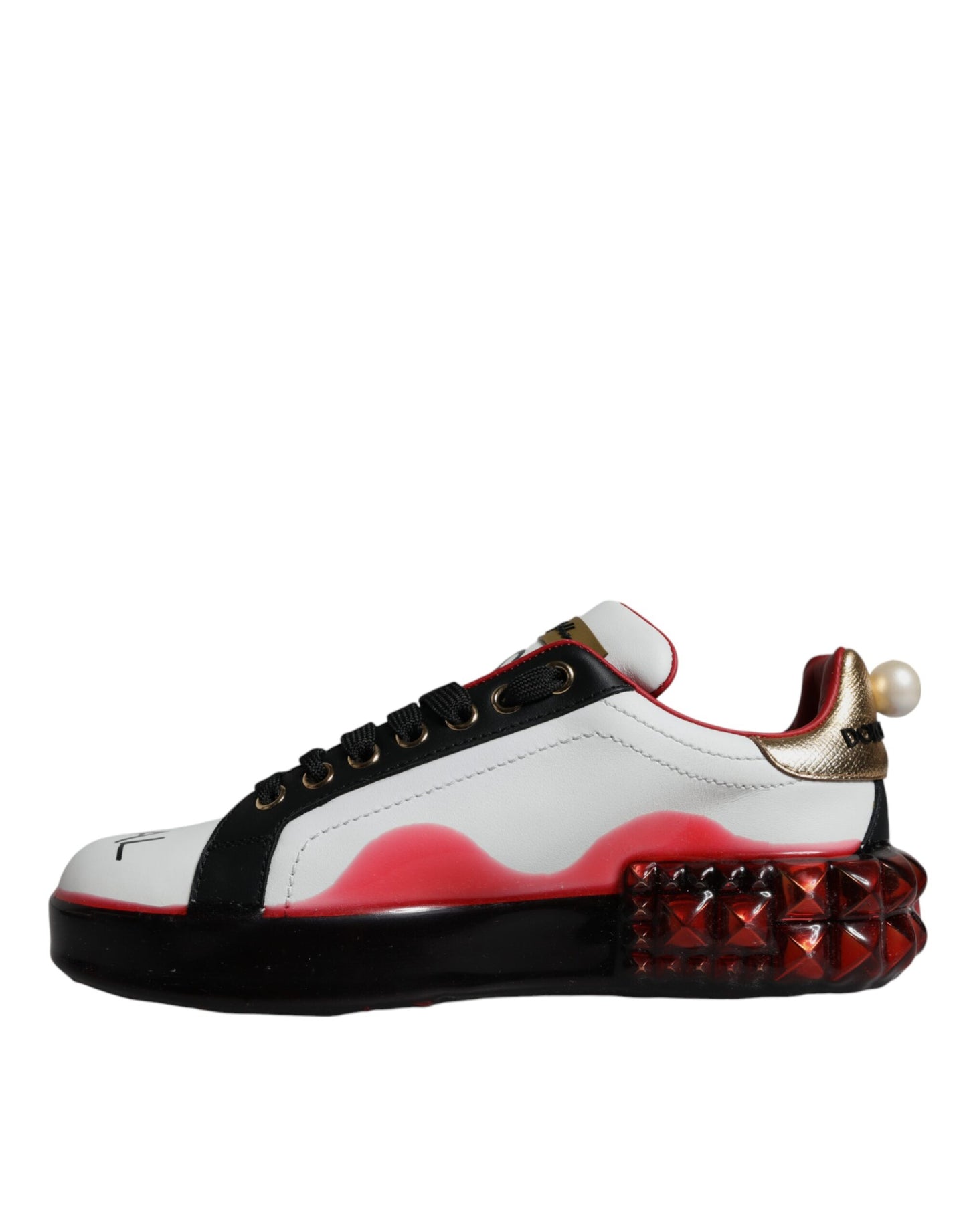 Dolce & Gabbana Weiß Rot Kristalle Leder Portofino Sneakers Schuhe