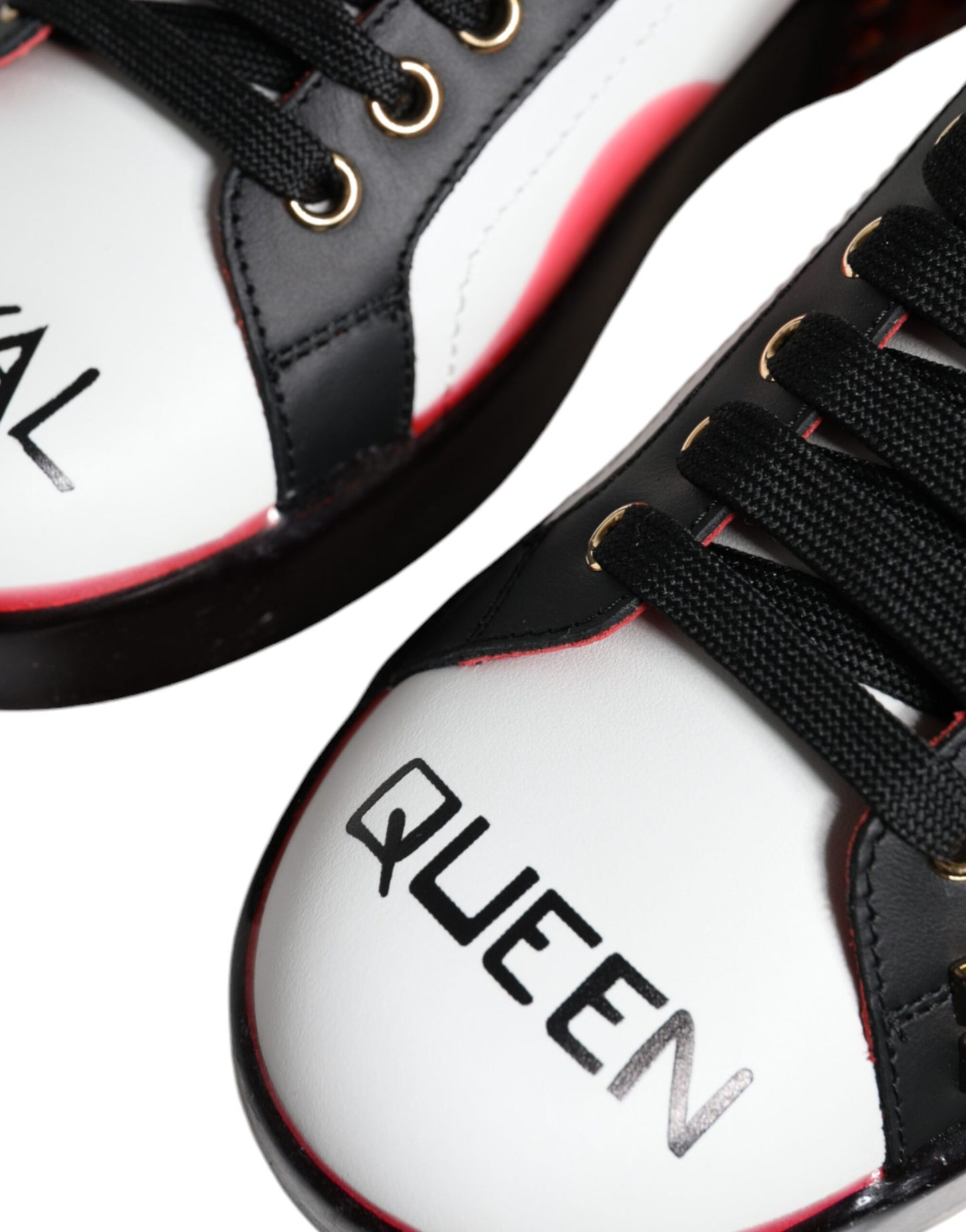 Dolce & Gabbana Weiß Rot Kristalle Leder Portofino Sneakers Schuhe