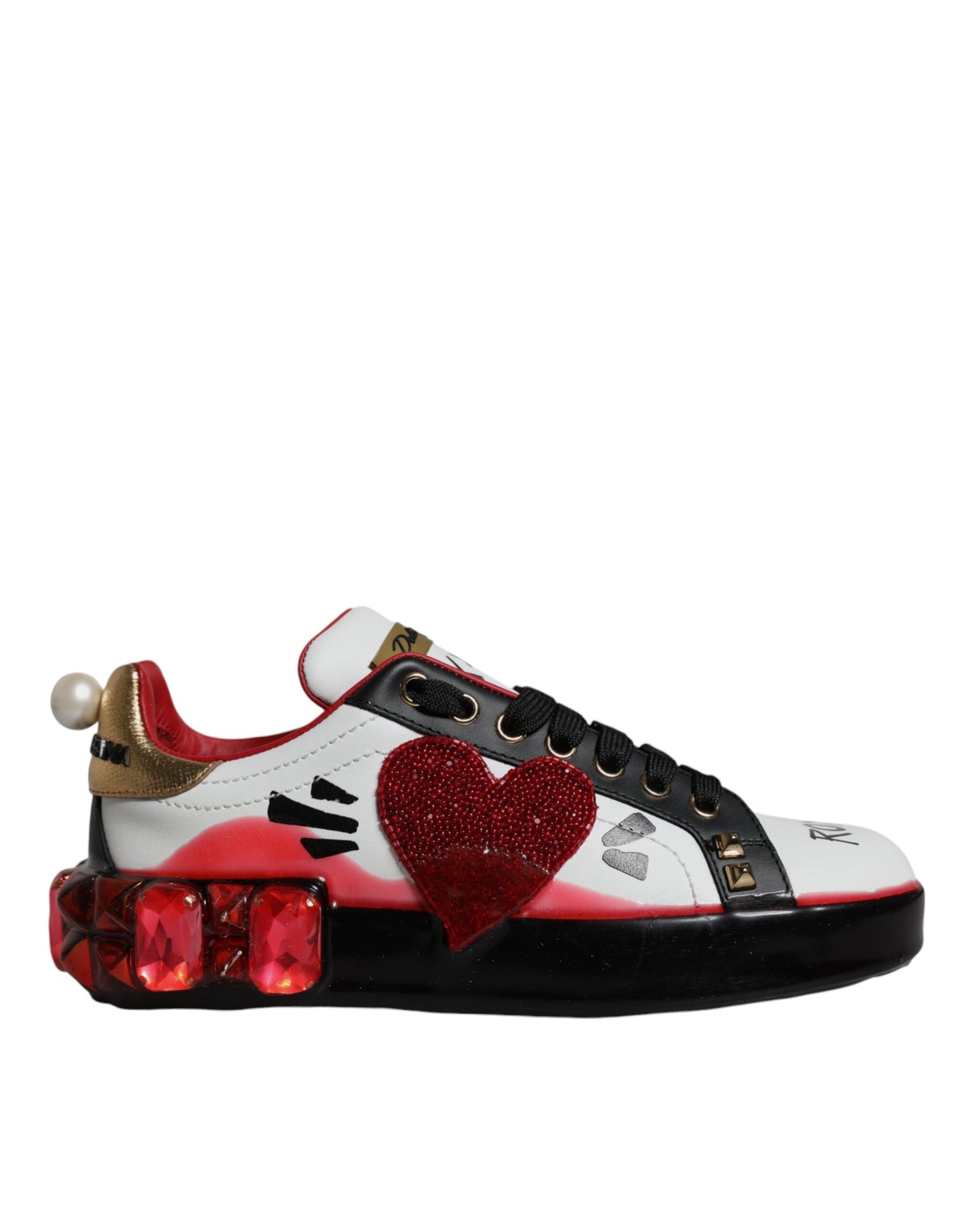 Dolce & Gabbana Weiß Rot Kristalle Leder Portofino Sneakers Schuhe