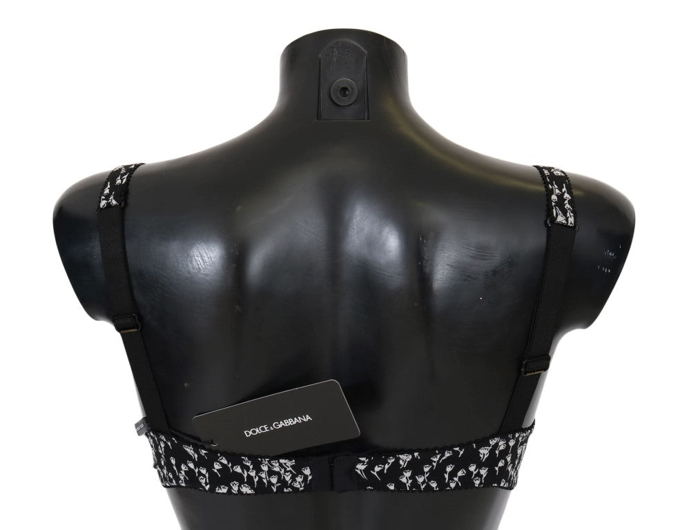 Dolce & Gabbana – Stretch-Unterwäsche-BH aus schwarzer Seide und weißer Spitze
