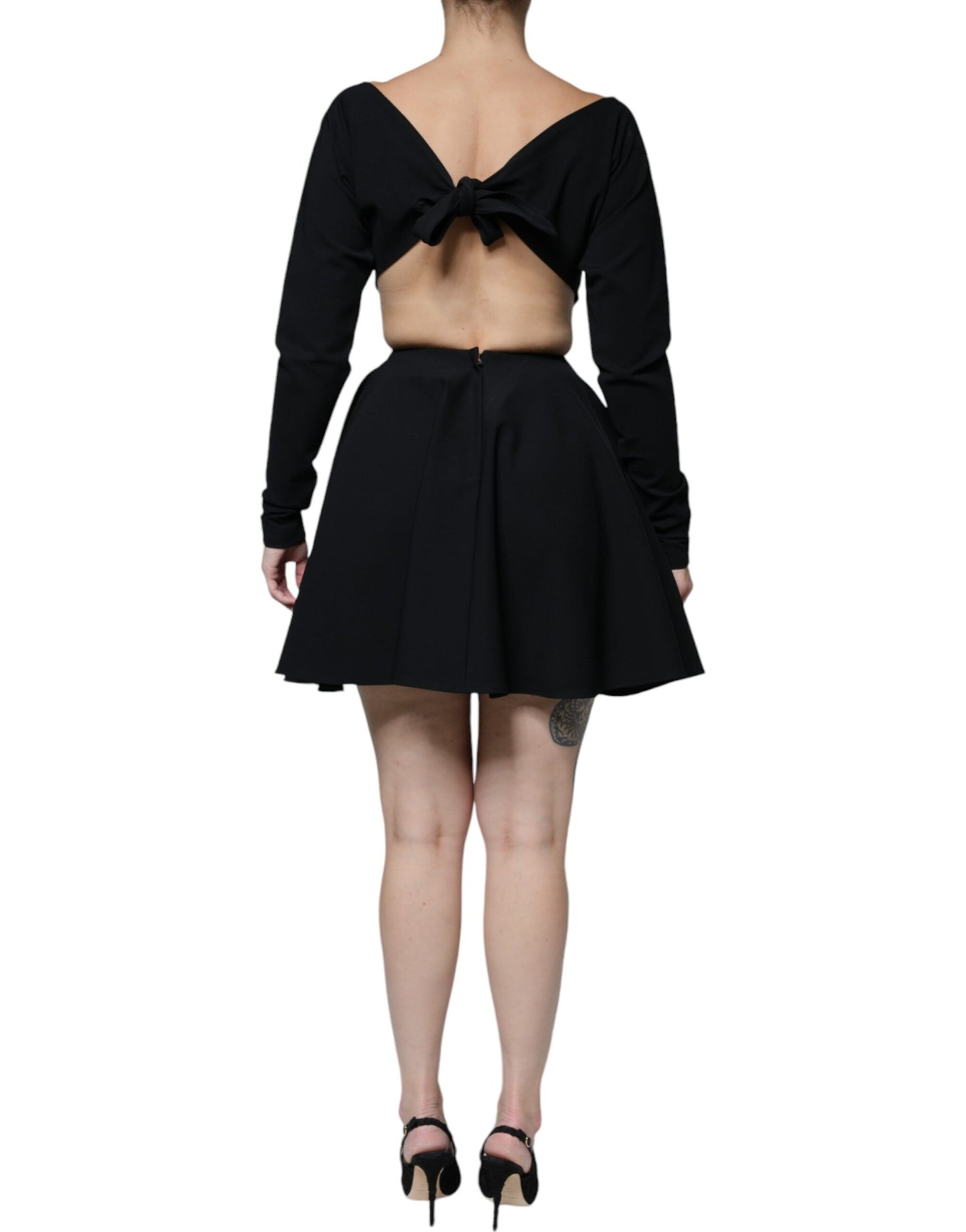 Robe courte trapèze à manches longues en viscose noire Dolce & Gabbana