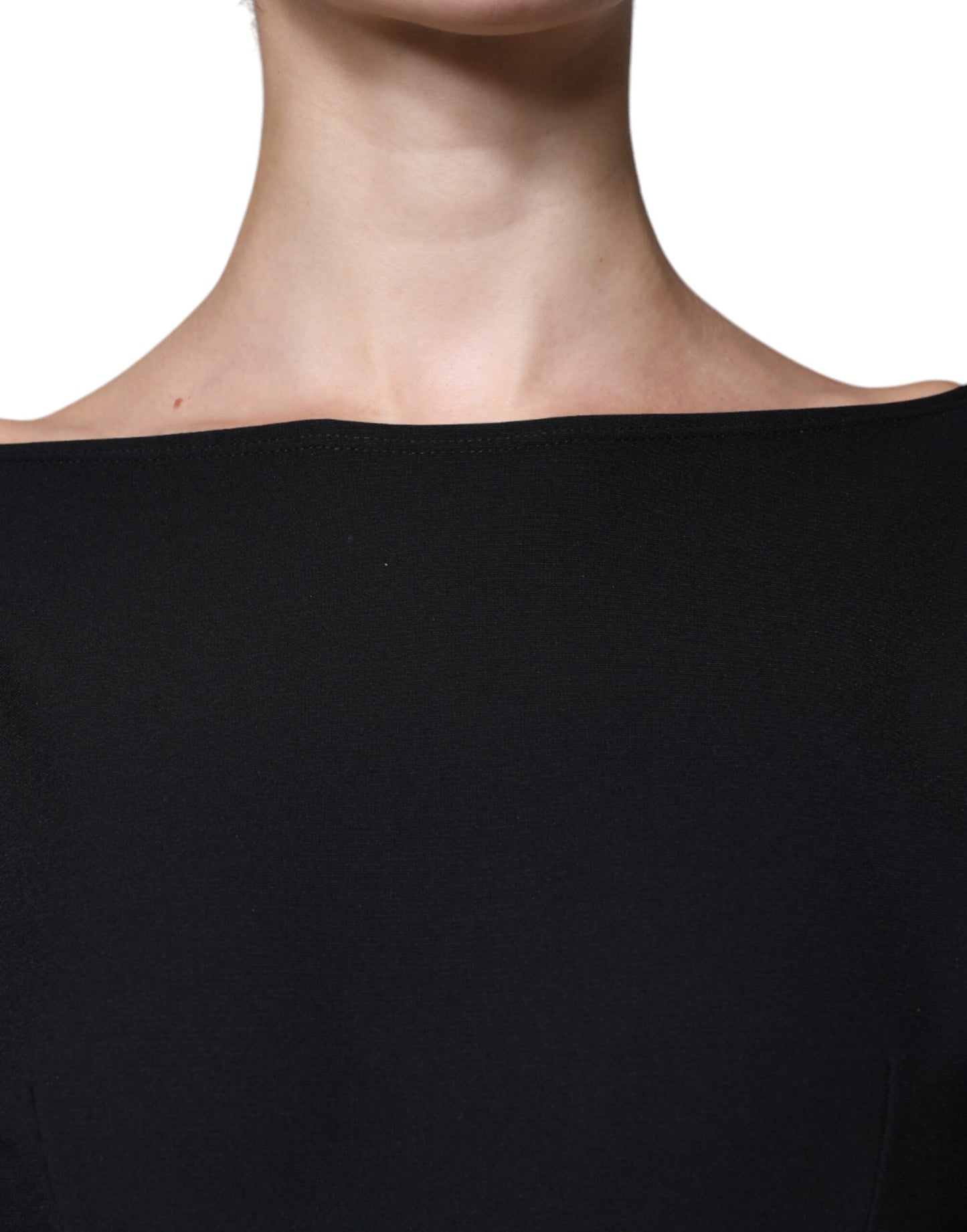 Robe courte trapèze à manches longues en viscose noire Dolce & Gabbana