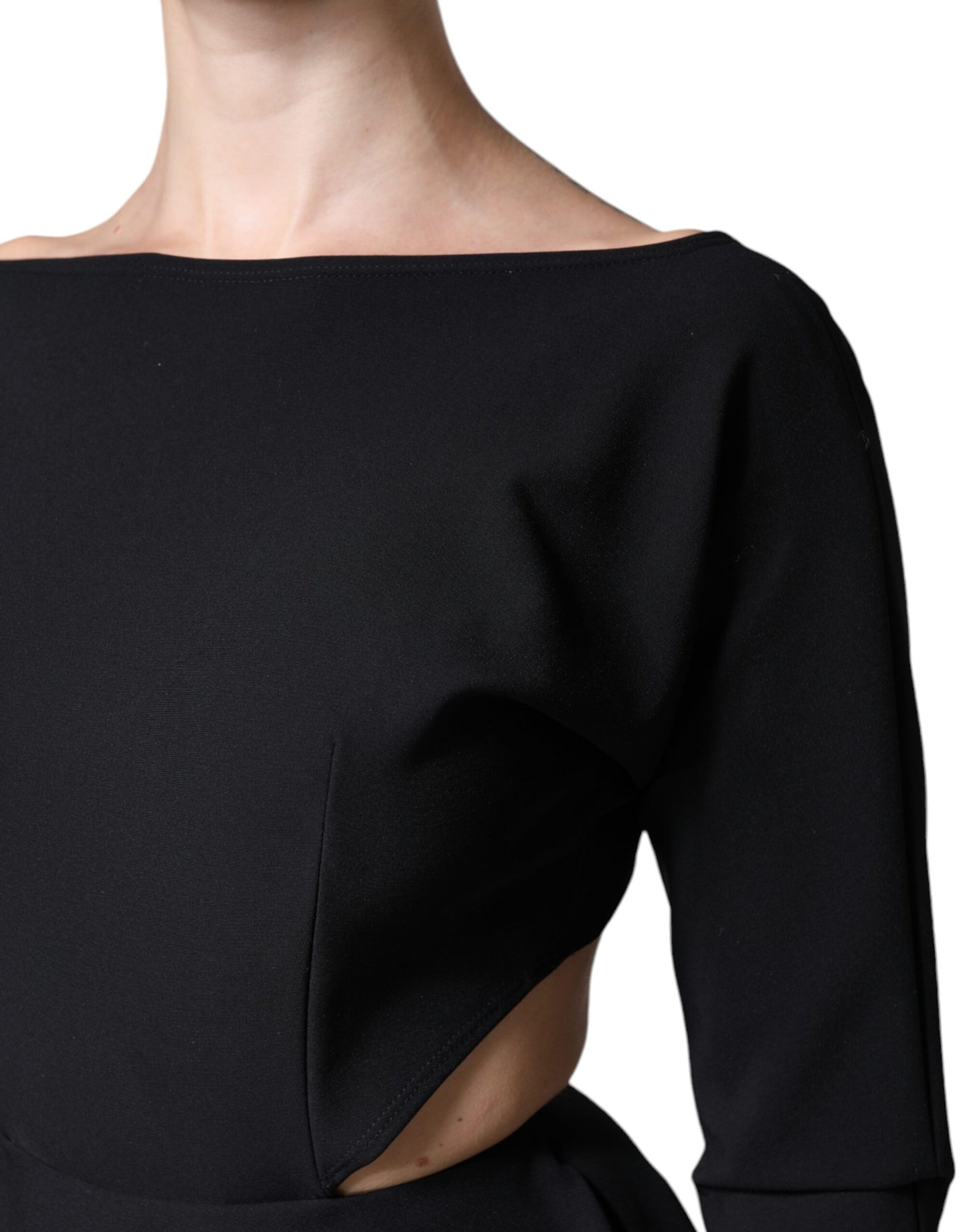 Robe courte trapèze à manches longues en viscose noire Dolce & Gabbana
