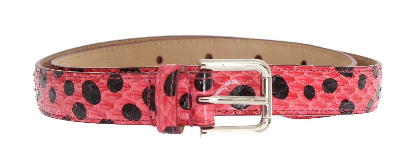 Dolce & Gabbana – Gürtel aus rosa gepunktetem Schlangenleder mit silberner Schnalle