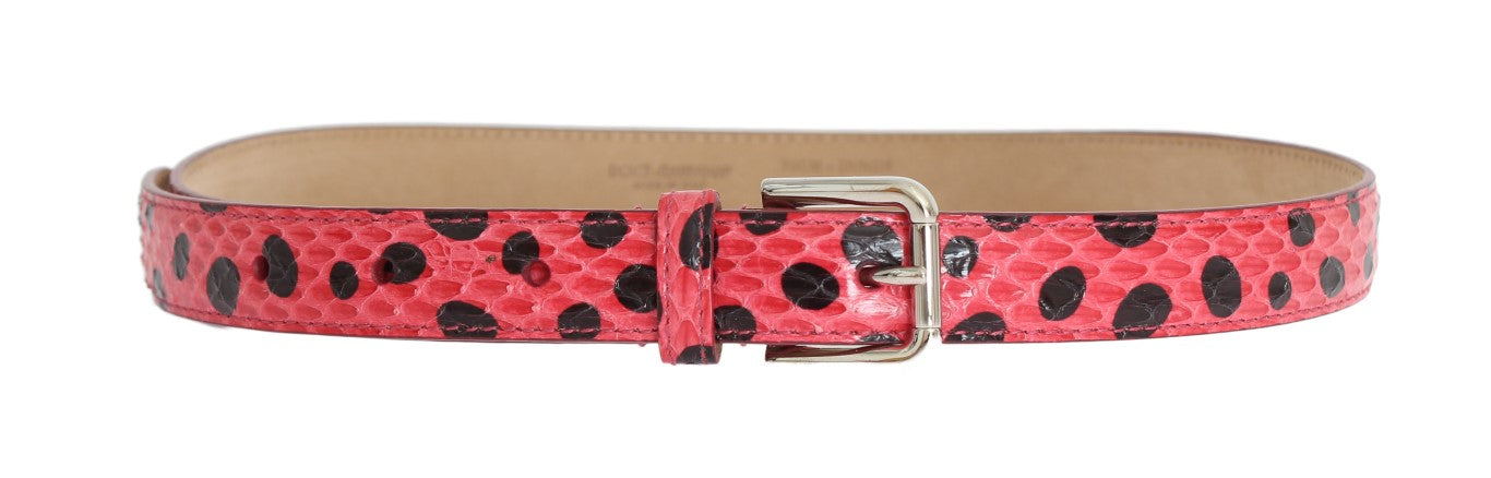Dolce & Gabbana – Gürtel aus rosa gepunktetem Schlangenleder mit silberner Schnalle