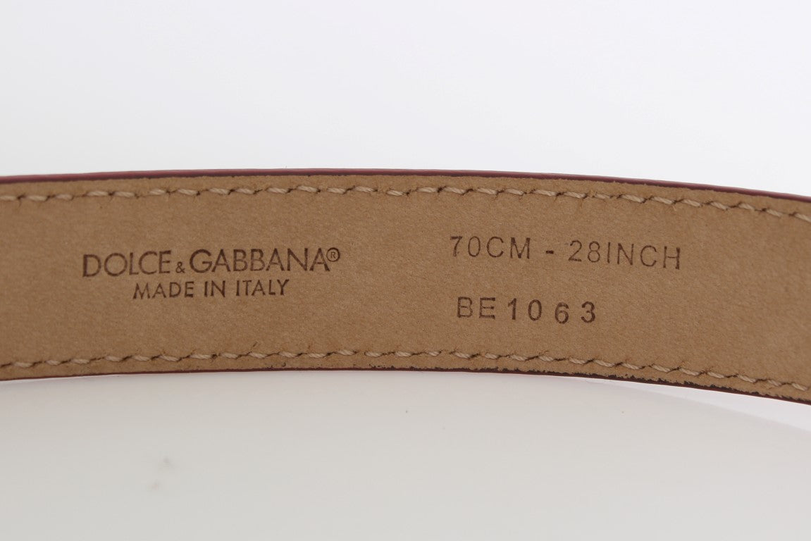Dolce & Gabbana – Gürtel aus rosa gepunktetem Schlangenleder mit silberner Schnalle
