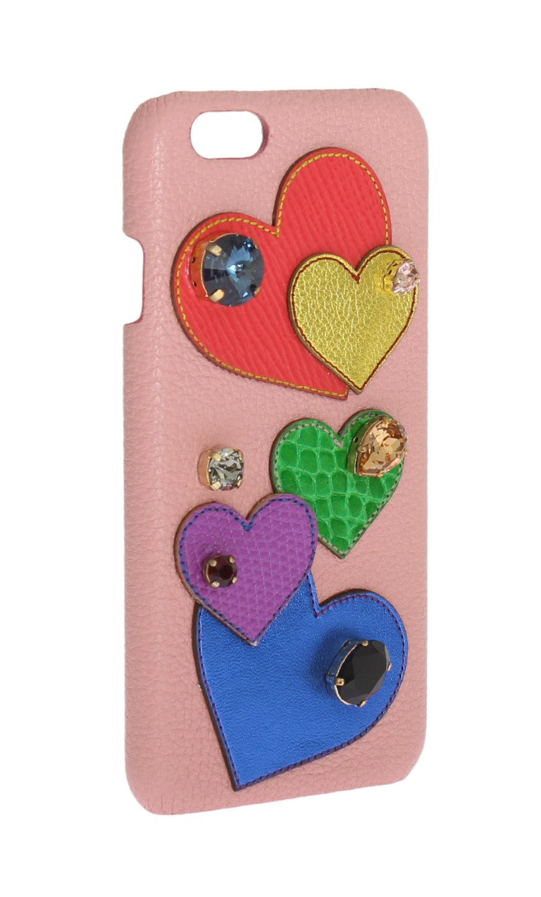 Étui de téléphone en cuir rose Dolce & Gabbana avec cœur en cristal