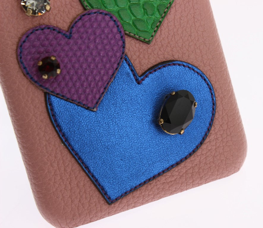 Étui de téléphone en cuir rose Dolce & Gabbana avec cœur en cristal