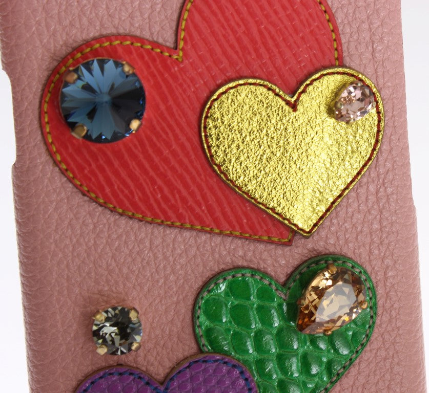 Étui de téléphone en cuir rose Dolce & Gabbana avec cœur en cristal