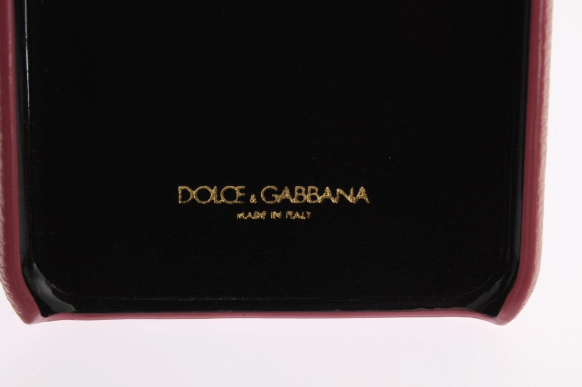 Étui de téléphone en cuir rose Dolce & Gabbana avec cœur en cristal