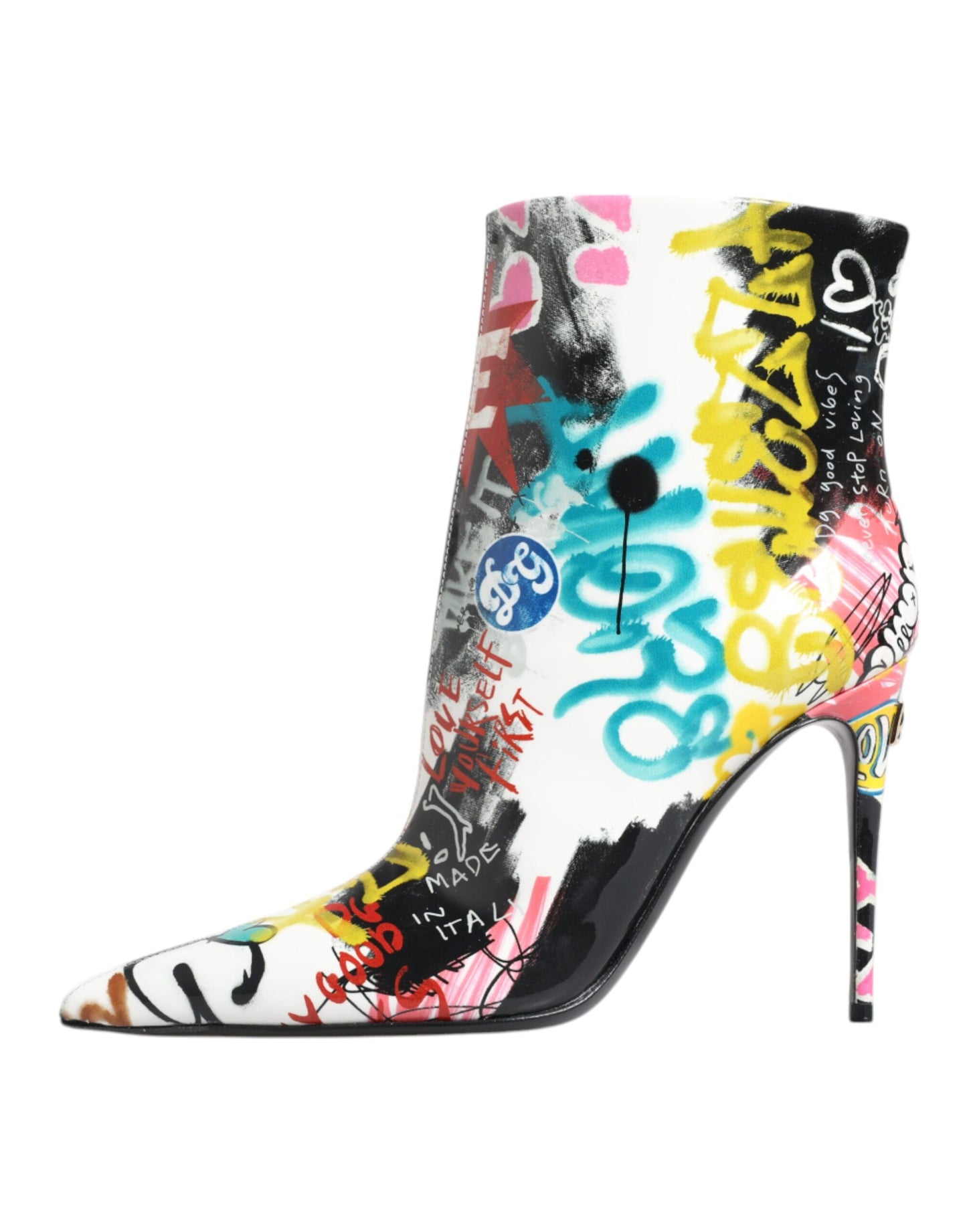 Dolce & Gabbana – Keira – Wadenhohe Stiefel mit mehrfarbigem Graffiti