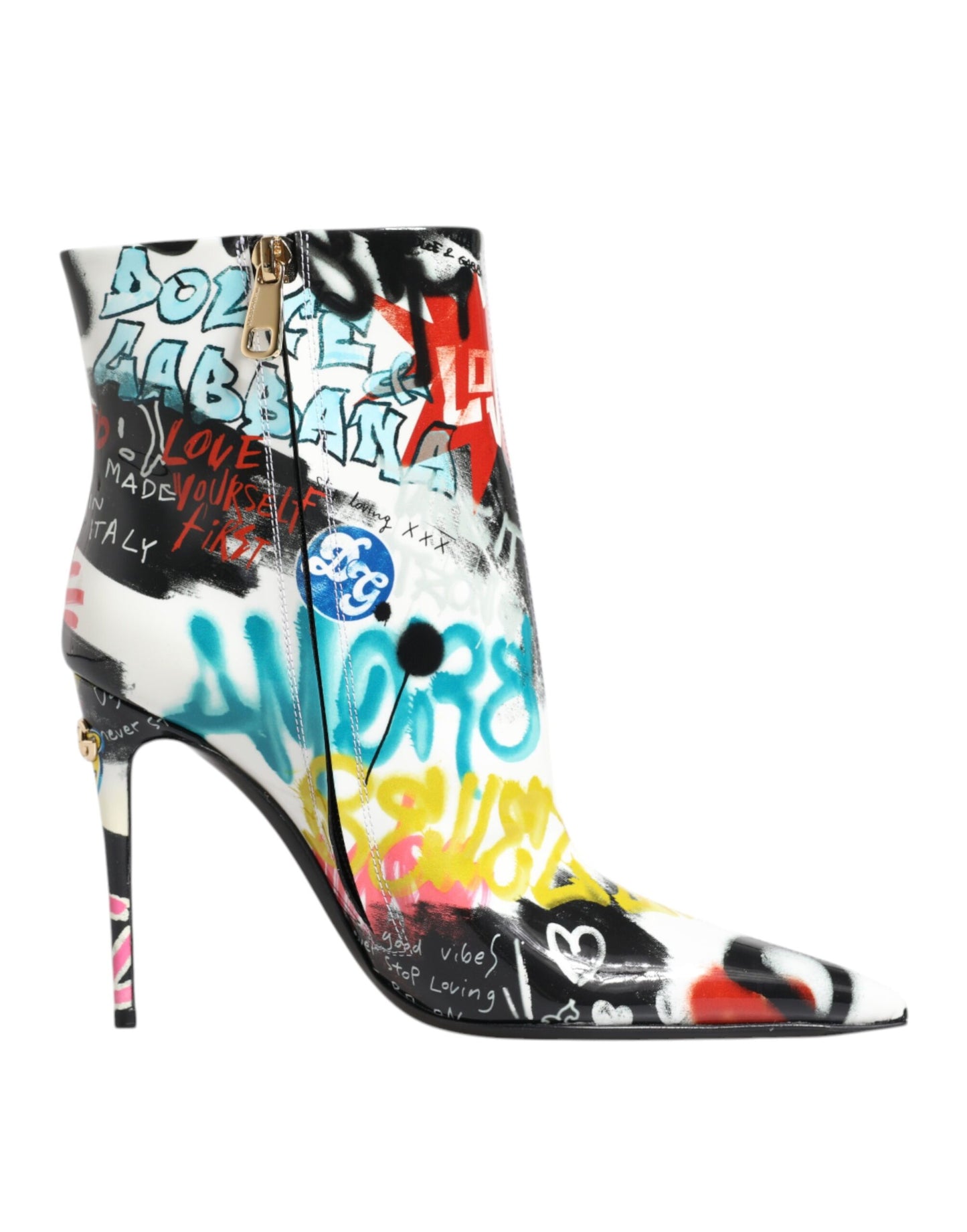 Dolce & Gabbana – Keira – Wadenhohe Stiefel mit mehrfarbigem Graffiti