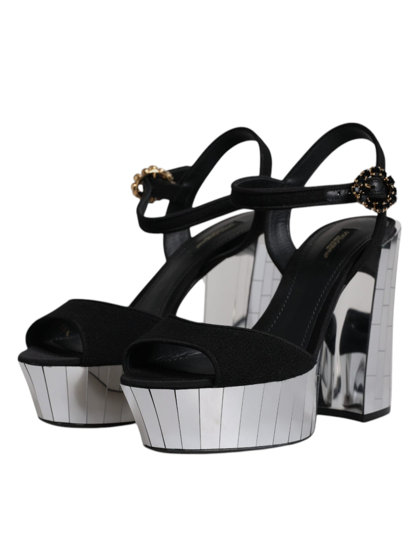 Sandales à plateforme et talons miroir noirs Dolce & Gabbana