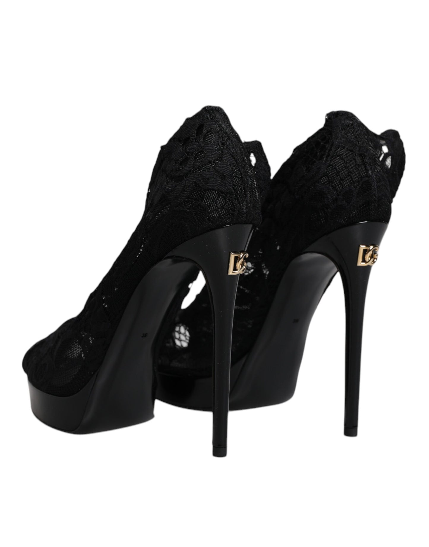 Bottes en dentelle extensible noires Taormina de Dolce & Gabbana
