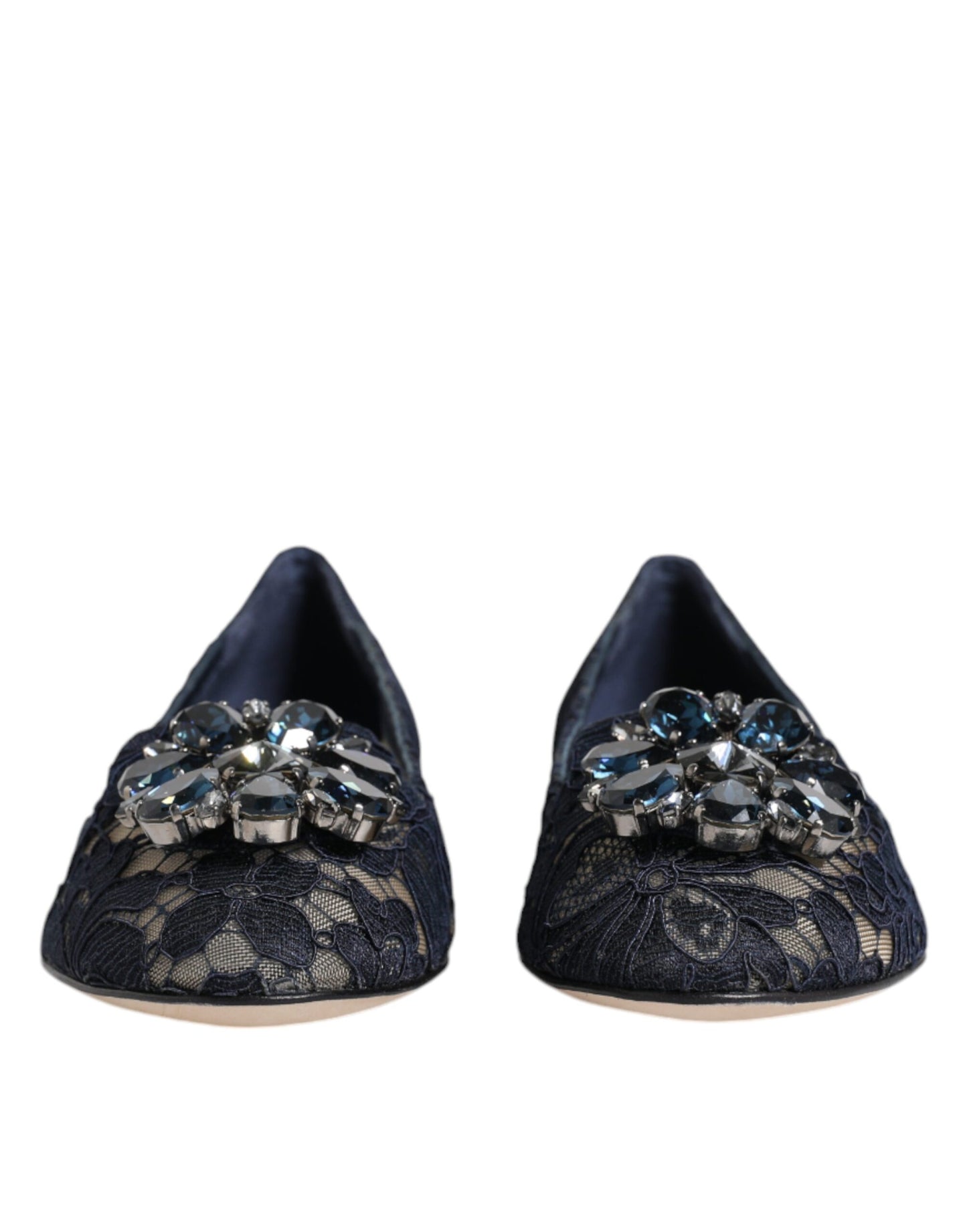 Chaussures plates Dolce & Gabbana en dentelle bleue Taormina avec cristaux