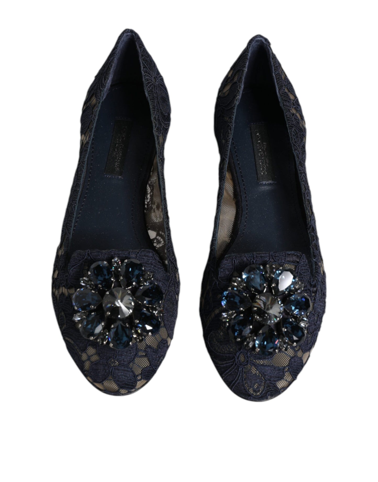 Chaussures plates Dolce & Gabbana en dentelle bleue Taormina avec cristaux