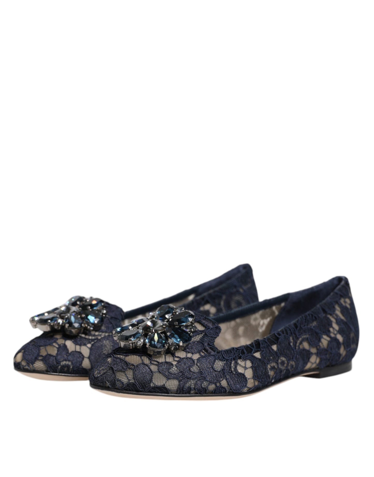 Chaussures plates Dolce & Gabbana en dentelle bleue Taormina avec cristaux
