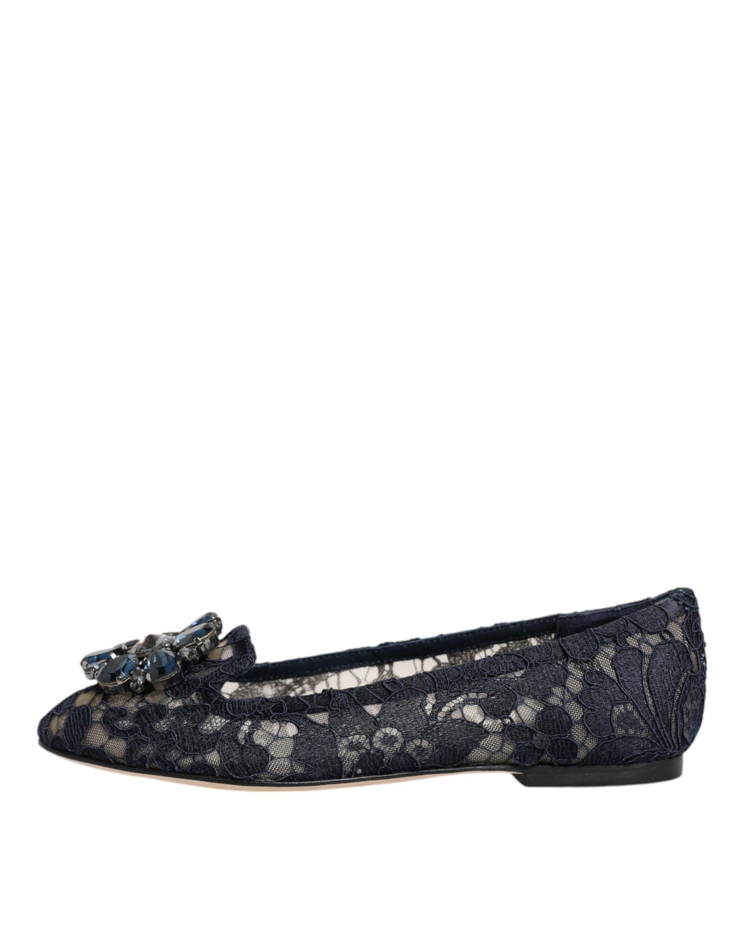 Chaussures plates Dolce & Gabbana en dentelle bleue Taormina avec cristaux
