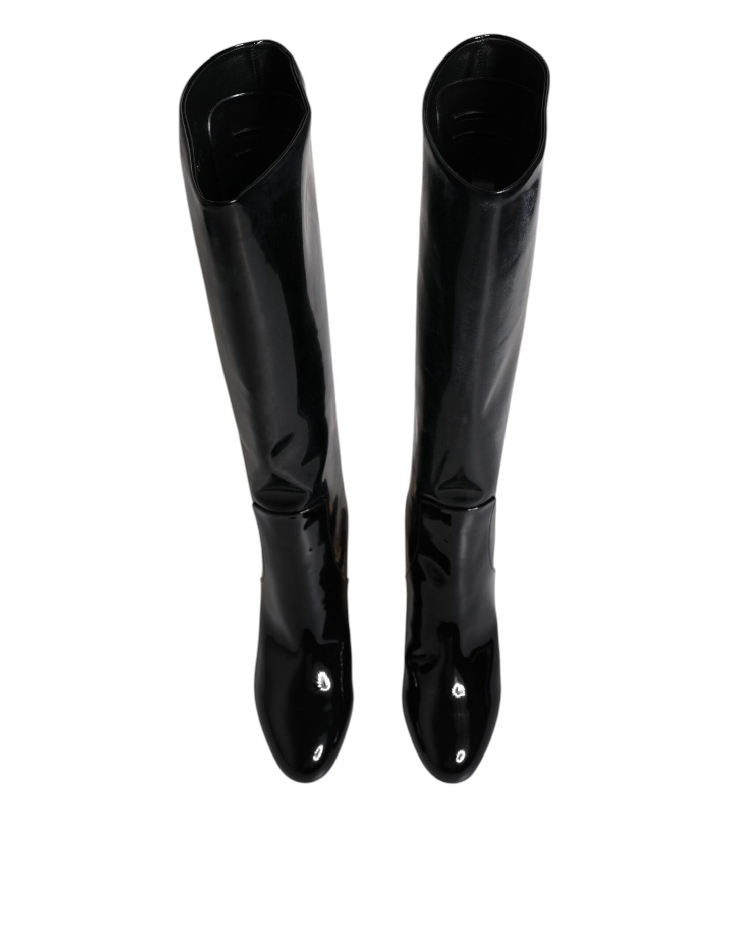Bottes hautes Vally en cuir verni noir Dolce & Gabbana