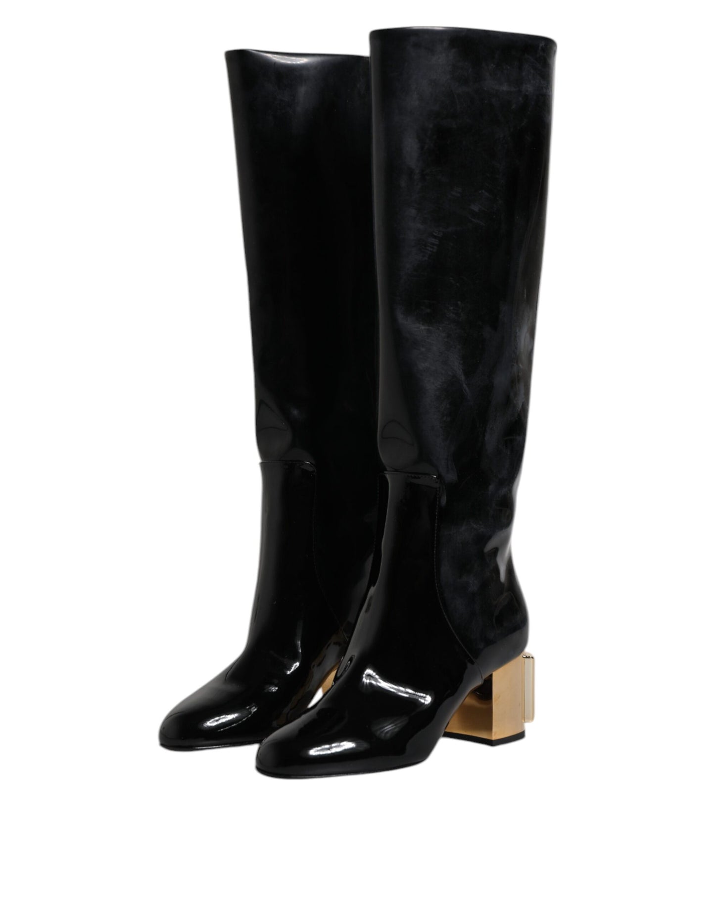 Bottes hautes Vally en cuir verni noir Dolce & Gabbana
