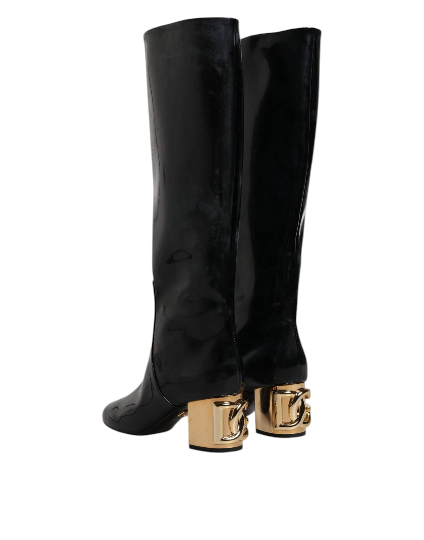 Bottes hautes Vally en cuir verni noir Dolce & Gabbana